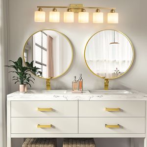 Lampada da Bagno Moderna a 6 Luci, Oro Spazzolato, 38 Pollici, Illuminazione per Bagno in Oro - Product Image 4