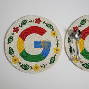 แผ่นรองจานลายต้นปาล์มประดับลูกปัดสุดหรู ทำมือ แบรนด์ NOORIMS AKBAR HANDICRAFTS ขายส่ง - Product Image 3