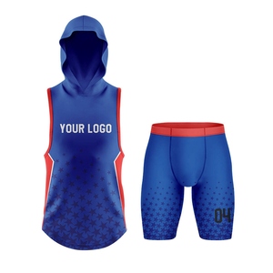 Custom Red Hooded Tank Top and <b>Compression</b> <b>Shorts</b> Set with Geometric Print and Quick Dry Fabric for Adults Unisex Athletic Wear - Product Image 6