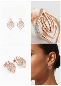 Boucles d'oreilles clous en or rose avec diamants, ajourées, taille brillant rond, plaqué rhodium, or massif 18 carats pour femme, usage quotidien - Product Image 4