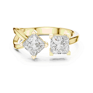 Toi Et Moi 18K Solid Gold <b>Twin</b> Princess Cut Lab grown Diamond Unisex Engagement Ring E Color Four Prong Bypass Band - Product Image 1