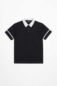 Polo de Golf de Verano de Alta Calidad 100% Algodón para Hombre, Color Negro Sólido, Cuello Blanco y Mangas con Rayas, Ropa Deportiva Moderna - Product Image 3