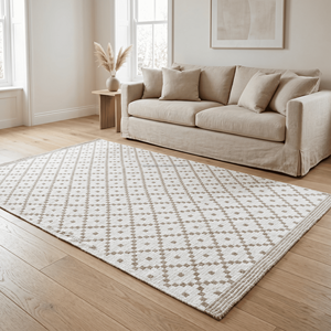 Striped Cotton Area Rug Rectangle Flat Weave Vintage Style Washable Living Room Rug Non Slip Thin Pile Natural Beige Blue Tones - Product Image 2