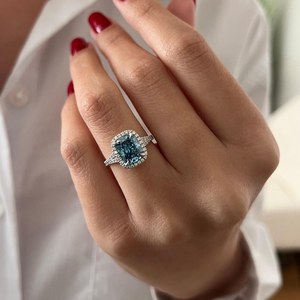 Vivid Blue Cushion Cut Moissanite Classic Halo Ring <b>For</b> Women's original 925 Silver Fine Anniversary Promise Jewelry <b>Her</b> - Product Image 2