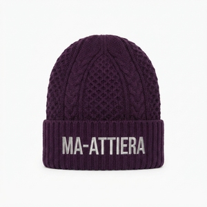 Purple <b>Cable</b> Knit Cuffed Beanie Hat Winter Warm Skull Cap With Custom Embroidered Logo - Product Image 1
