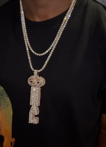 Collier pendentif clé infini en argent 925 plaqué or avec moissanite, style hip-hop, serti de pierres, pour homme, ensemble de bijoux personnalisés, cadeau - Product Image 4