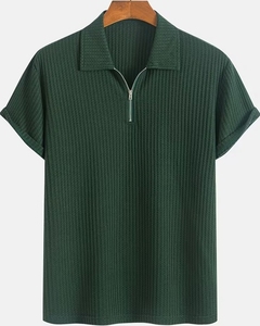 Polo Casual de Alta Calidad para Hombre, para Verano, Tejido Sedoso Transpirable con Estilo y Cierre - Product Image 1