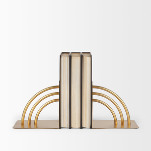 Porte-livres décoratifs en métal doré moderne, supports de livres en forme d'arche incurvée, organisateur de bibliothèque minimaliste pour la maison, le bureau ou le bureau à domicile - Product Image 1