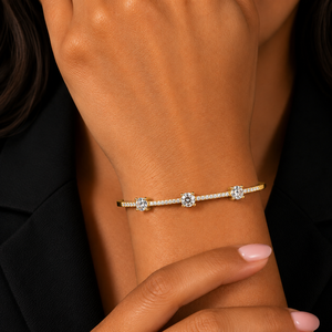 Round Cut Three Stone Lab Grown Diamond Open Bangle <b>Bracelet</b> IGI Certified DEF VS 14K Pure Gold <b>Bracelet</b> Wholesale Manufacturer - Product Image 2