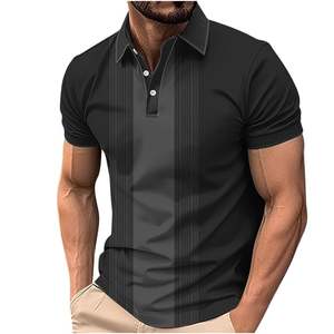 Camisa de Manga Corta a Rayas Negras para Hombre, Estilo Golf, Diseño con Botones, Corte Regular, Poliéster/Algodón Transpirable, Logotipo Frontal - Product Image 4