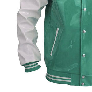 Chaqueta Bomber Varsity de Cuero PVC para Hombre, Cuello Alto, Logotipo Frontal Personalizable, Estilo Urbano - Product Image 4