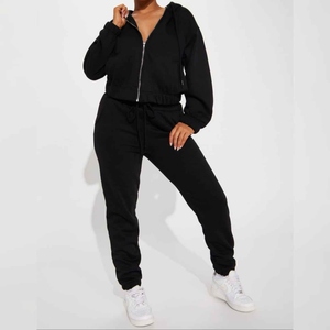 Ensemble de survêtements tendance 2026 pour femmes – Coton uni, 2 pièces, col montant, respirant, décontracté, sportswear, dernière mode - Product Image 1