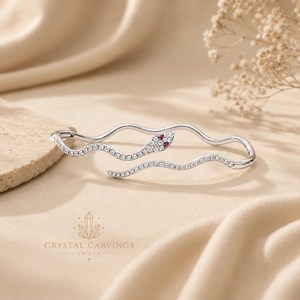 Natural Ruby Snake <b>Bangle</b> 925 Sterling Silver Rhodium Plated Serpent Cuff Bracelet July Birthstone Claw Setting Jewelry - Product Image 1