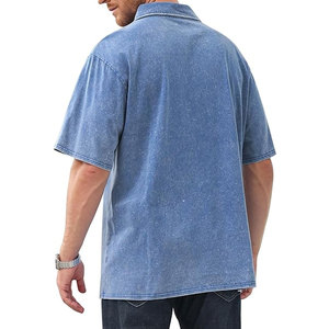 Polo pour homme à épaules tombantes, motif uni, délavé à l'acide, en coton épais, confortable et doux, grande taille, pour l'été, vente en gros - Product Image 3