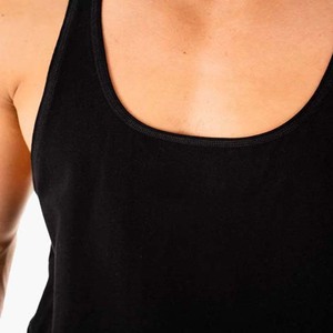 Camiseta sin mangas de algodón negro transpirable para hombre, con bordado a máquina, cuello redondo, color liso, tejida, informal, para entrenamiento, fitness y gimnasio. - Product Image 6