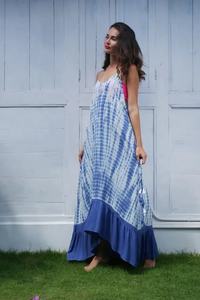 Nueva llegada vestido largo hasta el suelo con volantes Resort Wear Tie and Dye vestido sin mangas para fiesta en la playa Favor - Product Image 3