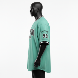 Camiseta 100% algodón para hombre, corte holgado, estampada, estilo béisbol, tela de poliéster tejida, con botones al frente, logotipo personalizado, ropa de equipo. - Product Image 3