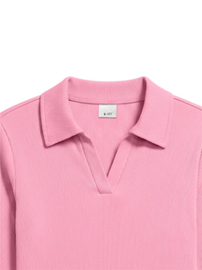 Camiseta polo de manga larga para niñas, cuello en V, cómoda, uniforme escolar, elástica, suave, acanalada. - Product Image 3