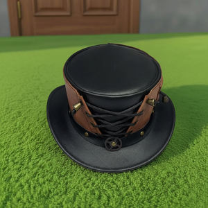 Chapeau haut de forme en cuir noir et marron fait main, style corset cintré, gothique / steampunk, cadeau pour lui - Product Image 3