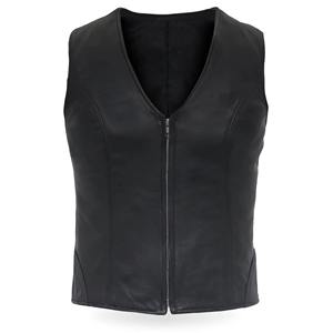 Gilet de motard en cuir véritable pour femme, col en V, fermeture éclair argentée, écologique, respirant, sans manches, pour la moto - Product Image 1