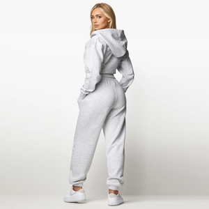 Women’s 3 Piece Cropped Zip Hoodie Tank Top Jogger Sweatpants Set Casual <b>Lounge</b> Tracksuit <b>Light</b> Grey - Product Image 6