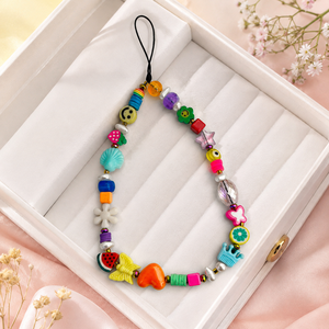 Porte-clés coloré à perles mélangées avec motif fleur, papillon, œil porte-bonheur et perle, en plastique PVC, breloque promotionnelle pour téléphone - Product Image 4