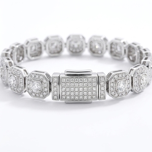 Pulsera de tenis para hombre con racimo de diamantes, eslabones octogonales y cuadrados, y mecanismo de cierre oculto con caja de seguridad personalizada - Product Image 3