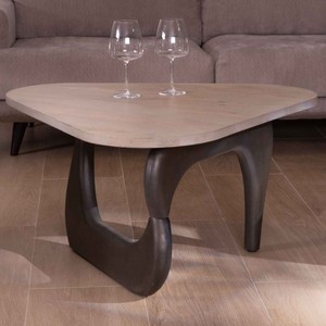 Vandana Golden Origin Coffee <b>table</b> in <b>solid</b> mango <b>wood</b> with a triangular <b>top</b>, Pop Vintage style - Product Image 5