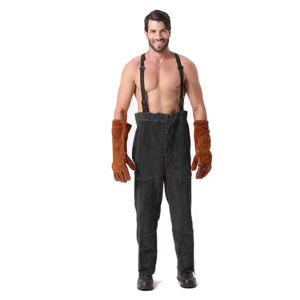 Pantalon de travail en cuir jaune et bleu unisexe, résistant, en cuir de vachette pleine fleur, pour soudeurs, pantalon de sécurité - Product Image 1