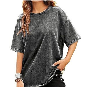 Camisetas de Manga Corta Extra Grandes Personalizadas para Mujer, Lavado Ácido, Teñido Liso, 100% Algodón, Ropa Urbana, Colección de Verano - Product Image 1