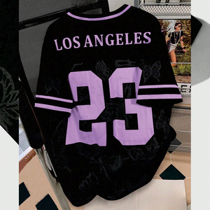 Camiseta Deportiva Oversize de Malla con Estampado de Mariposas, Cuello en V, Estilo Urbano, para Fútbol Americano, Ropa Deportiva de Equipo, Proveedor OEM a Granel, EE. UU. - Product Image 2