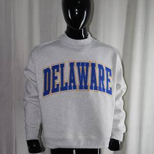 DELAWARE ASH GREY <b>Mock</b> <b>Neck</b> Sweatshirt 100%BLUE Applique Embroidery wide <b>neck</b> Sweatshirt Finer Threads - Product Image 1