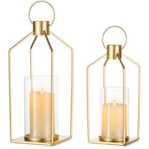 Lanterne à bougie en acier inoxydable et verre finition cuivre pour la décoration de la maison et les mariages, lanterne à bougie suspendue en promotion - Product Image 5