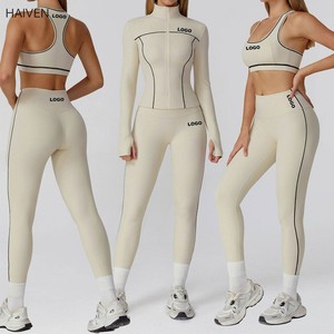 Conjuntos Deportivos para Mujer OEM, Ropa de Entrenamiento de Manga Larga, Chaqueta Ajustada de Yoga, Sujetador Deportivo, Leggings de Yoga para Gimnasio y Ejercicio - Product Image 1