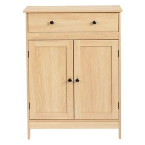 Mobile da Bagno in Truciolato Colore Legno Naturale 60*30*80cm con Doppie Ante e Cassetto Singolo con Rivestimento in Melamina - Product Image 3
