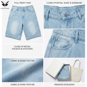 Shorts de mezclilla de cintura alta para hombre, con efecto desgastado, dobladillo sin rematar, rasgados, estilo casual vintage, ajuste slim, para verano - Product Image 2