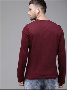 Camisa Casual para Hombre, Color Granate, Manga Corta, Sin Cuello, con Estampado Frontal, 100% Algodón, Transpirable, Verano, ODM - Product Image 2