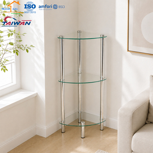 Estante esquinero de vidrio templado de 3 niveles hecho en Taiwán, estante de almacenamiento para cocina con tubo cromado, fábrica con certificación ISO9001 y BSCI - Product Image 6