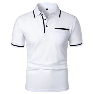 Polo à manches courtes pour homme, couleur unie, en coton tricoté, décontracté, respirant, coupe classique, avec poche - Product Image 2