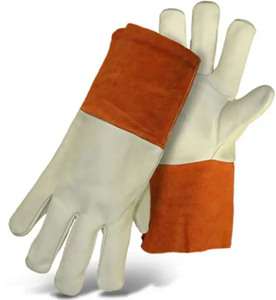 Industrial Long Goat Grain Cowhide Split Leather Cotton Lined Full Thumb Safety TIG Welding <b>Gloves</b> Hand Protection - Product Image 2