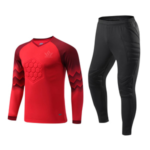 Ensemble de maillot de gardien de but pour homme, vert et noir, rembourré, manches longues, col en V, respirant, polyester, uniforme de gardien de but de football personnalisé - Product Image 2