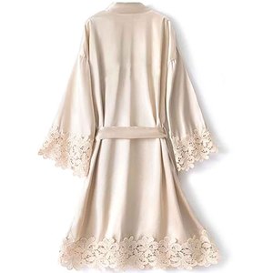 Bata de encaje floral plisada para mujer, kimono transparente, lencería sexy, bata de baño, ropa de dormir transpirable para boda y luna de miel - Product Image 2