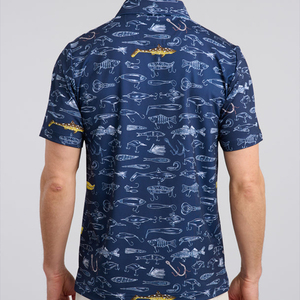 Chemise de golf décontractée d'été personnalisée en usine, imprimée, anti-plis, avec poches, en polyester et élasthanne, à manches courtes pour hommes, vente en gros - Product Image 3