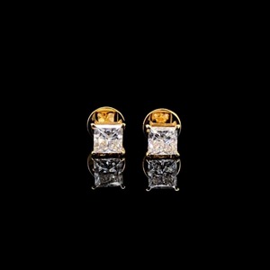 Pendientes de Diamantes Cultivados en Laboratorio con Corte Princesa de 0.50ct, Oro de 14K, Joyería Minimalista para Compromiso, Boda y Uso Diario, Regalo para Mujer - Product Image 5