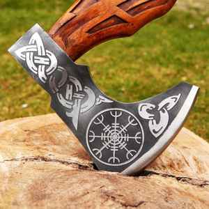 Hache à barbe de style Viking en acier au carbone forgé à la main, hache de bataille Viking artisanale personnalisée OEM pour le travail du bois avec fourreau en cuir - Product Image 6