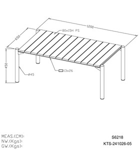 Lumetal Outdoor Coffee <b>Table</b> with Powder-Coated Metal Frame & PS Slat Top - Product Image 3