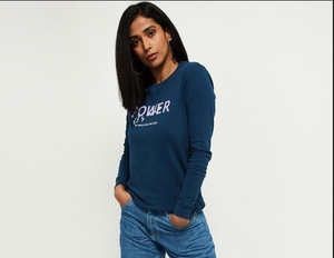Sudadera de Manga Larga con Cuello Redondo para Mujer, Color Azul Marino, Estampado de Letras, Informal, de Algodón, Transpirable, para Otoño - Product Image 1