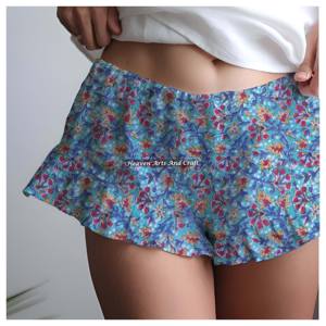 Shorts con volantes estampados a mano de la India para mujer, ropa de verano, shorts de algodón con estampado de bloques y volantes, colección para playa, dama y niña - Product Image 6