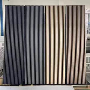 Panneau mural acoustique en bois à lattes, finition placage chêne fumé naturel Akupanel, design graphique personnalisé de haute qualité du Vietnam - Product Image 3