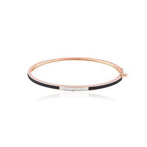 Elegante y lujosa pulsera de diamantes chapada en oro rosa con esmalte negro, minimalista, para uso diario de mujeres. - Product Image 1
